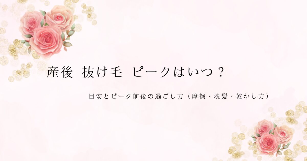 産後 抜け毛 ピークはいつ?目安とピーク前後の過ごし方(摩擦・洗髪・乾かし方)を伝えるアイキャッチ画像